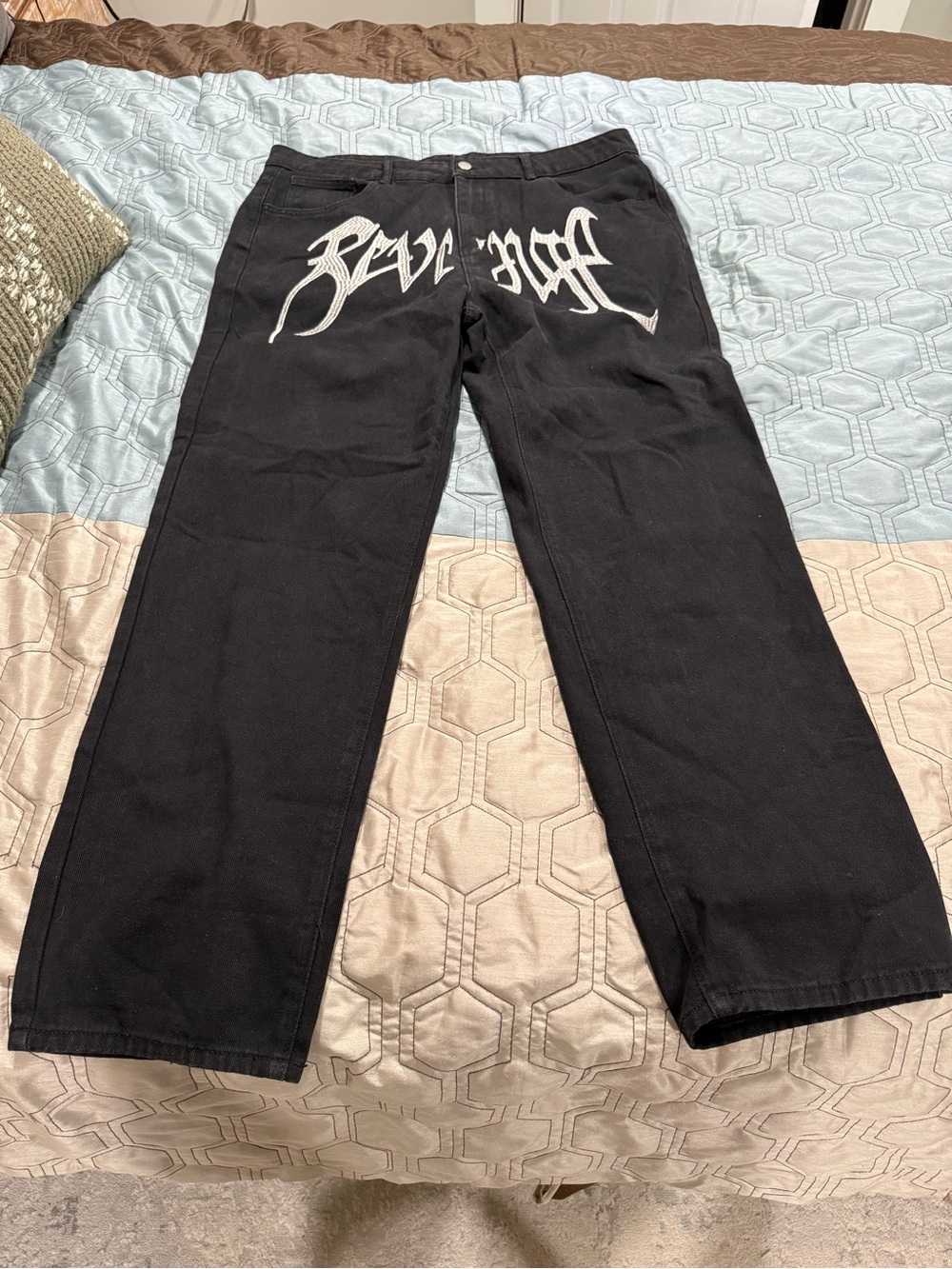 Revenge Jeans Mens 38x30 Black Skater Grunge Goth Embroidered XXL Men’s Denim